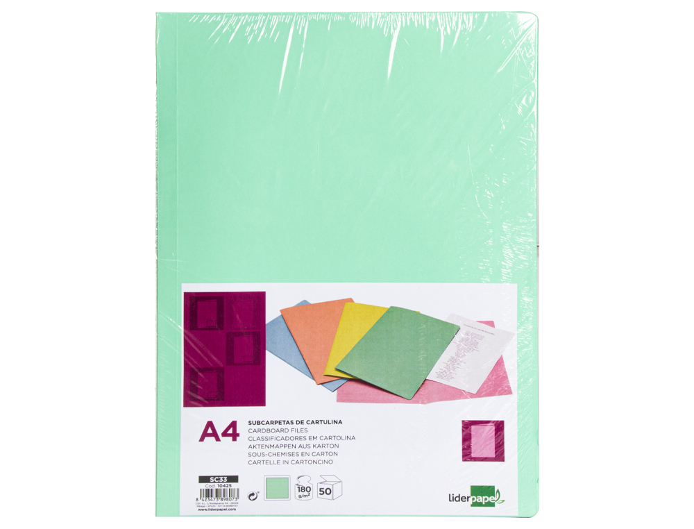 SUBCARPETA LIDERPAPEL A4 VERDE PASTEL 180G/M2