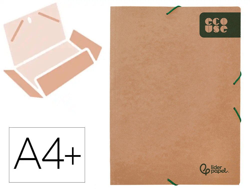 CARPETA LIDERPAPEL GOMAS DIN A4+ 3 SOLAPAS ECOUSE CARTULINA 400 G/M2 COLOR KRAFT MARRON